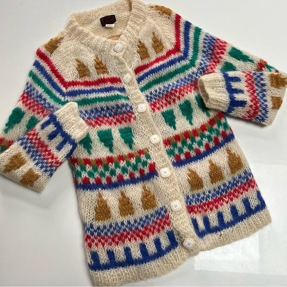 Insanely Cool Rainbow Vintage Italian Wool Knit Cardigan Sweater - Picture 9 of 13